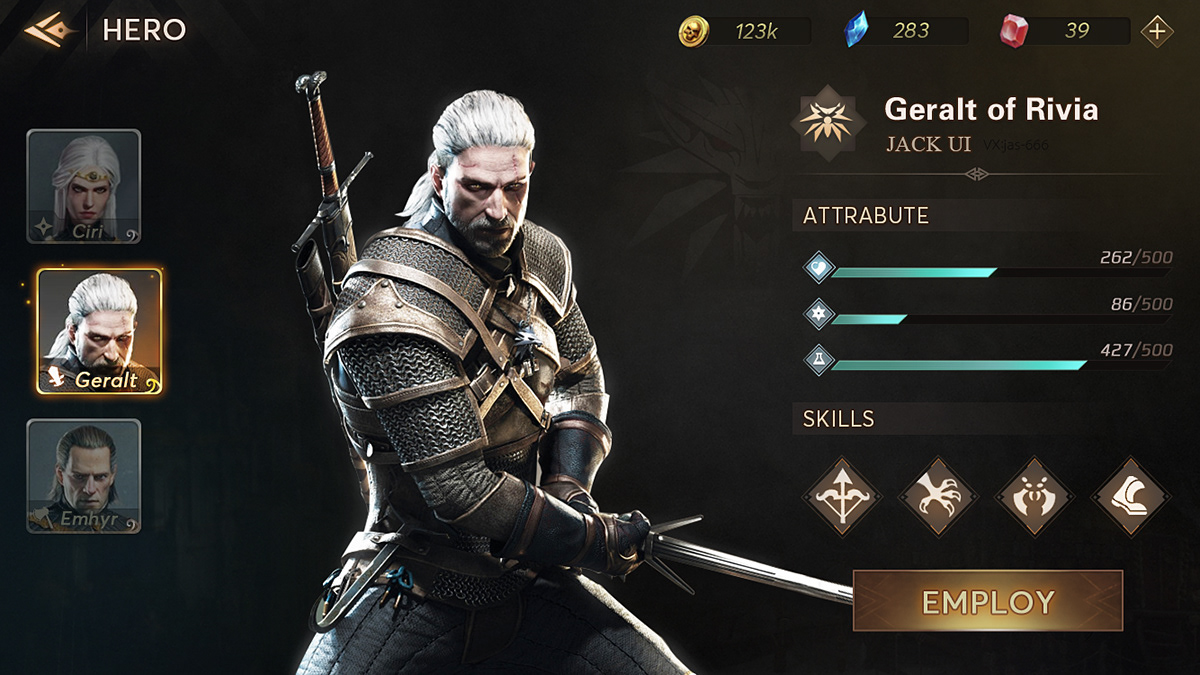 Geralt of Rivia character screen